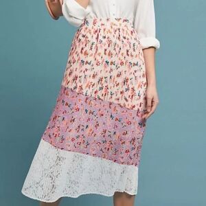Laia Floral Pleated Lace Midi Skirt Size XL Boho Cottagecore Romantic
